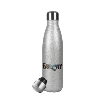 Farcry, Μεταλλικό παγούρι θερμός Glitter Aσημένιο (Stainless steel), διπλού τοιχώματος, 500ml