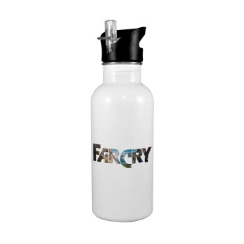 Farcry, White water bottle with straw, stainless steel 600ml