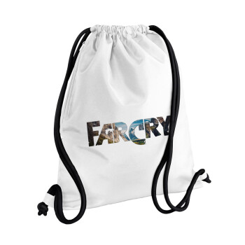 Farcry, Backpack pouch GYMBAG white, with pocket (40x48cm) & thick cords