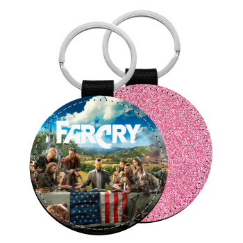 Farcry, Μπρελόκ Δερματίνη, στρογγυλό ΡΟΖ (5cm)