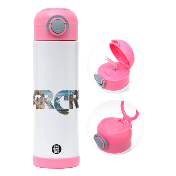 Farcry, Children's hot water bottle, stainless steel, with safety straw, PINK (500ml)