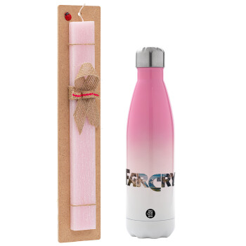 Farcry, Easter Set, Metallic pink/white (Stainless steel) thermos, double-walled, 500ml & aromatic flat Easter candle (30cm) (PINK)