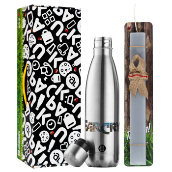 Farcry, Easter Set, metallic stainless thermos flask (500ml) & scented flat Easter candle (30cm) (GRAY)