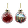 Στολίδι Χριστουγεννιάτικη μπάλα δένδρου διάφανη με κόκκινο γέμισμα 8cm