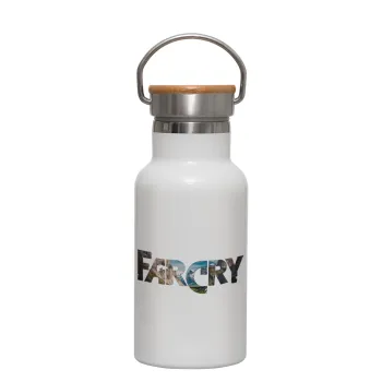 Farcry, Metallic thermos (Stainless steel) White with wooden lid (bamboo), double-walled, 350ml