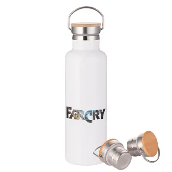 Farcry, Stainless steel White with wooden lid (bamboo), double wall, 750ml