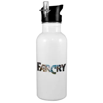 Farcry, White water bottle with straw, stainless steel 600ml