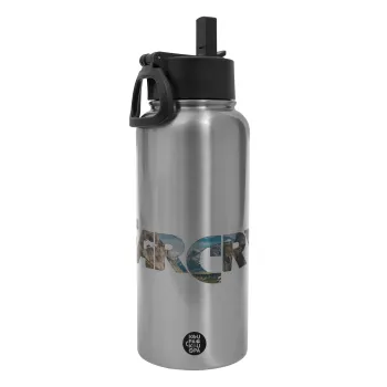 Farcry, Metal mug thermo Silver with Straw and Spout Lid (Stainless steel), double wall, 950ml