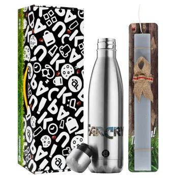 Farcry, Easter Set, metallic stainless thermos flask (500ml) & scented flat Easter candle (30cm) (GRAY)