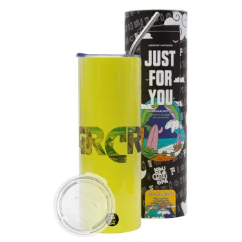Farcry, Neon Yellow Travel Tumbler, with metal straw (Stainless steel 304 Food grade, BPA free, 600ml)