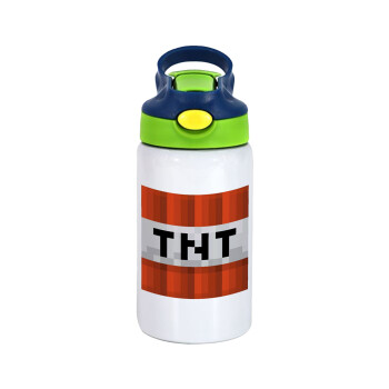 Minecraft TNT, Children's hot water bottle, stainless steel, with safety straw, green, blue (350ml)