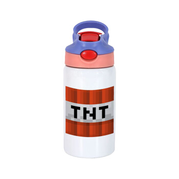 Minecraft TNT, Παιδικό παγούρι θερμό, ανοξείδωτο, με καλαμάκι ασφαλείας, ροζ/μωβ (350ml)