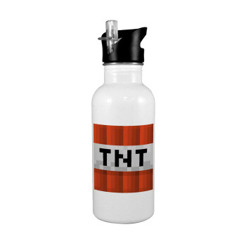Minecraft TNT, White water bottle with straw, stainless steel 600ml