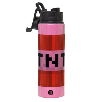 Minecraft TNT, Metallic water bottle with safety lid, 850ml aluminum