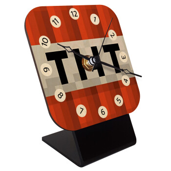 Minecraft TNT, Quartz Table clock in natural wood (10cm)
