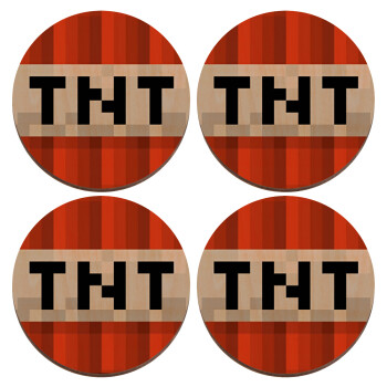 Minecraft TNT, ΣΕΤ x4 Σουβέρ ξύλινα στρογγυλά plywood (9cm)