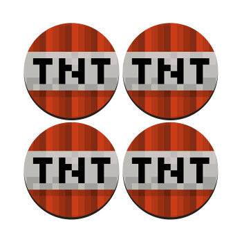 Minecraft TNT, SET of 4 round wooden coasters (9cm)