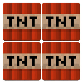 Minecraft TNT, ΣΕΤ x4 Σουβέρ ξύλινα τετράγωνα plywood (9cm)
