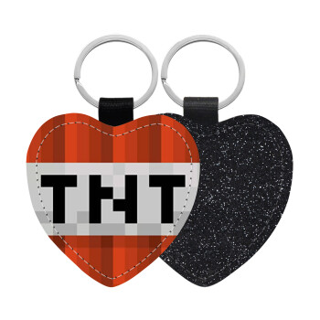 Minecraft TNT, Μπρελόκ PU δερμάτινο glitter καρδιά ΜΑΥΡΟ