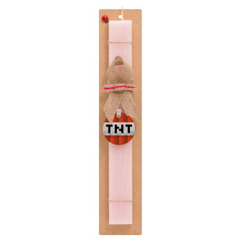 Minecraft TNT, Easter Set, wooden keychain & scented flat Easter candle (30cm) (PINK)