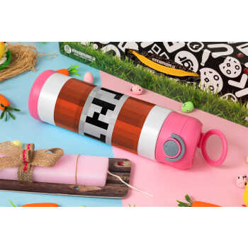 Minecraft TNT, Easter candle, Childrens hot water bottle, stainless steel, with safety straw, PINK (500ml)
