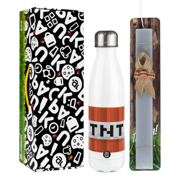 Minecraft TNT, Easter candle, metallic white thermos bottle (500ml) & aromatic flat candle (30cm) (GRAY)
