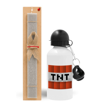 Minecraft TNT, Πασχαλινή Λαμπάδα με παγούρι μεταλλικό  αλουμινίου (500ml) & κερί αρωματικό πλακέ (30cm) (ΓΚΡΙ)