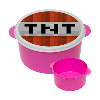 Minecraft TNT, ΡΟΖ παιδικό δοχείο φαγητού (lunchbox) πλαστικό (BPA-FREE) Lunch Βox M16 x Π16 x Υ8cm