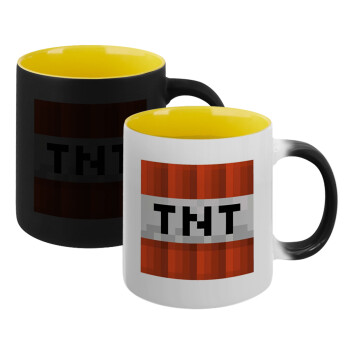 Minecraft TNT, Κούπα Μαγική εσωτερικό κίτρινη, κεραμική 330ml που αλλάζει χρώμα με το ζεστό ρόφημα (1 τεμάχιο)