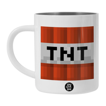 Minecraft TNT, Λευκή Ανοξείδωτη Μεταλλική Κούπα 450ml - Διπλού Τοιχώματος 
