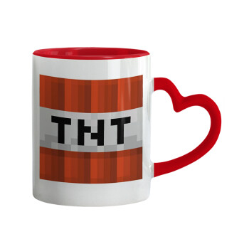 Minecraft TNT, Κούπα καρδιά χερούλι κόκκινη, κεραμική, 330ml