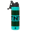Metallic water bottle with safety lid, 850ml aluminum