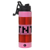 Metallic water bottle with safety lid, 850ml aluminum