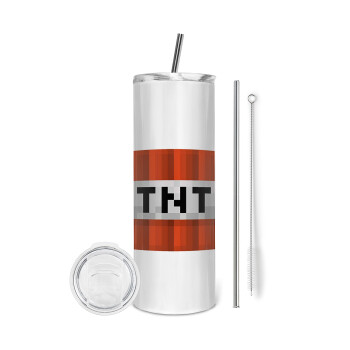Minecraft TNT, Eco friendly stainless steel tumbler 600ml, with metal straw & cleaning brush