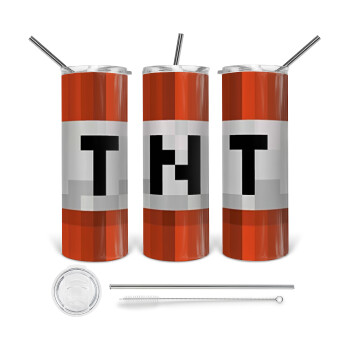 Minecraft TNT, 360 Eco friendly ποτήρι θερμό (tumbler) από ανοξείδωτο ατσάλι 600ml, με μεταλλικό καλαμάκι & βούρτσα καθαρισμού