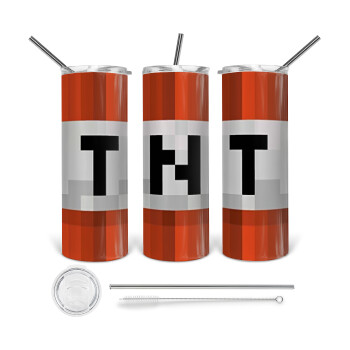 Minecraft TNT, Tumbler stainless steel 600ml, with metal straw & cleaning brush