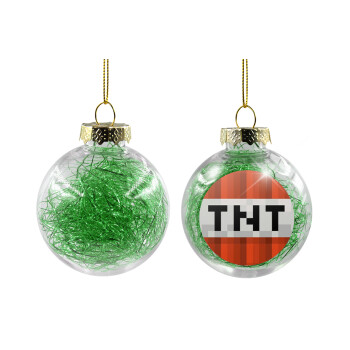 Minecraft TNT, Χριστουγεννιάτικη μπάλα δένδρου διάφανη με πράσινο γέμισμα 8cm