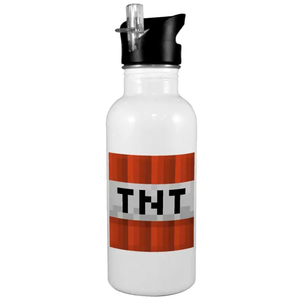 Minecraft TNT — Παγούρι νερού Λευκό με καλαμάκι, ανοξείδωτο ατσάλι 600ml
