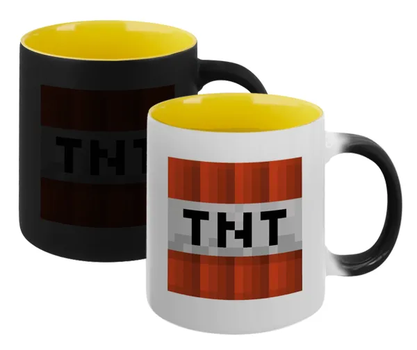 Minecraft TNT — Κούπα Μαγική εσωτερικό κίτρινη, κεραμική 330ml που αλλάζει χρώμα με το ζεστό ρόφημα