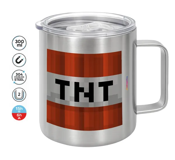 Minecraft TNT — Double-walled stainless steel mug 300ml with temperature-retaining lid