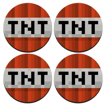 Minecraft TNT, SET of 4 round wooden coasters (9cm)