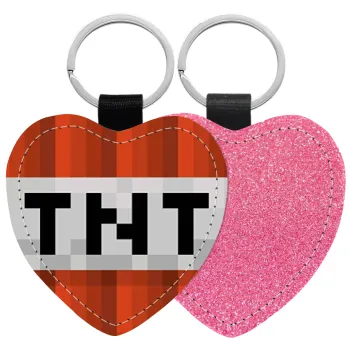 Minecraft TNT, Μπρελόκ PU δερμάτινο glitter καρδιά ΡΟΖ