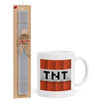 Minecraft TNT, Easter Set, Ceramic Cup (330ml) & Easter aromatic flat candle (30cm) (GRAY)