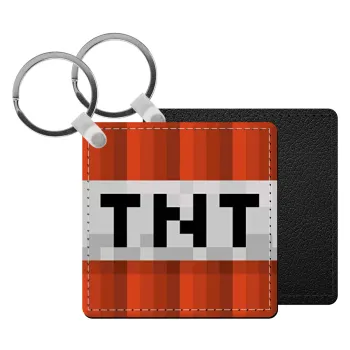 Minecraft TNT, Μπρελόκ Δερματίνη, τετράγωνο ΜΑΥΡΟ (5x5cm)