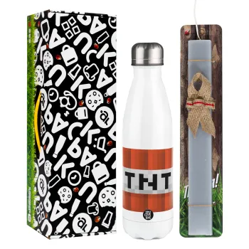 Minecraft TNT, Easter candle, metallic white thermos bottle (500ml) & aromatic flat candle (30cm) (GRAY)