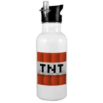 Minecraft TNT, White water bottle with straw, stainless steel 600ml