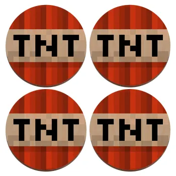 Minecraft TNT, ΣΕΤ x4 Σουβέρ ξύλινα στρογγυλά plywood (9cm)