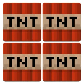Minecraft TNT, ΣΕΤ x4 Σουβέρ ξύλινα τετράγωνα plywood (9cm)