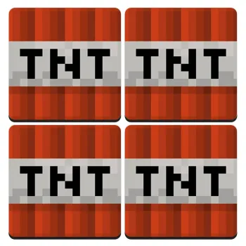Minecraft TNT, ΣΕΤ 4 Σουβέρ ξύλινα τετράγωνα (9cm)