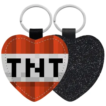 Minecraft TNT, Μπρελόκ PU δερμάτινο glitter καρδιά ΜΑΥΡΟ